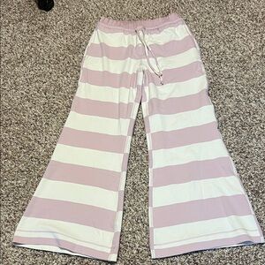 Free People Striped Casual Pants - Pink and White